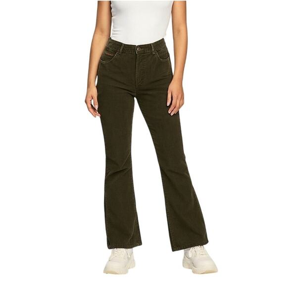 90s Vintage Eddie Bauer Olive Green Velvet Corduroy Straight Leg Pants 8P 30" - Picture 1 of 8